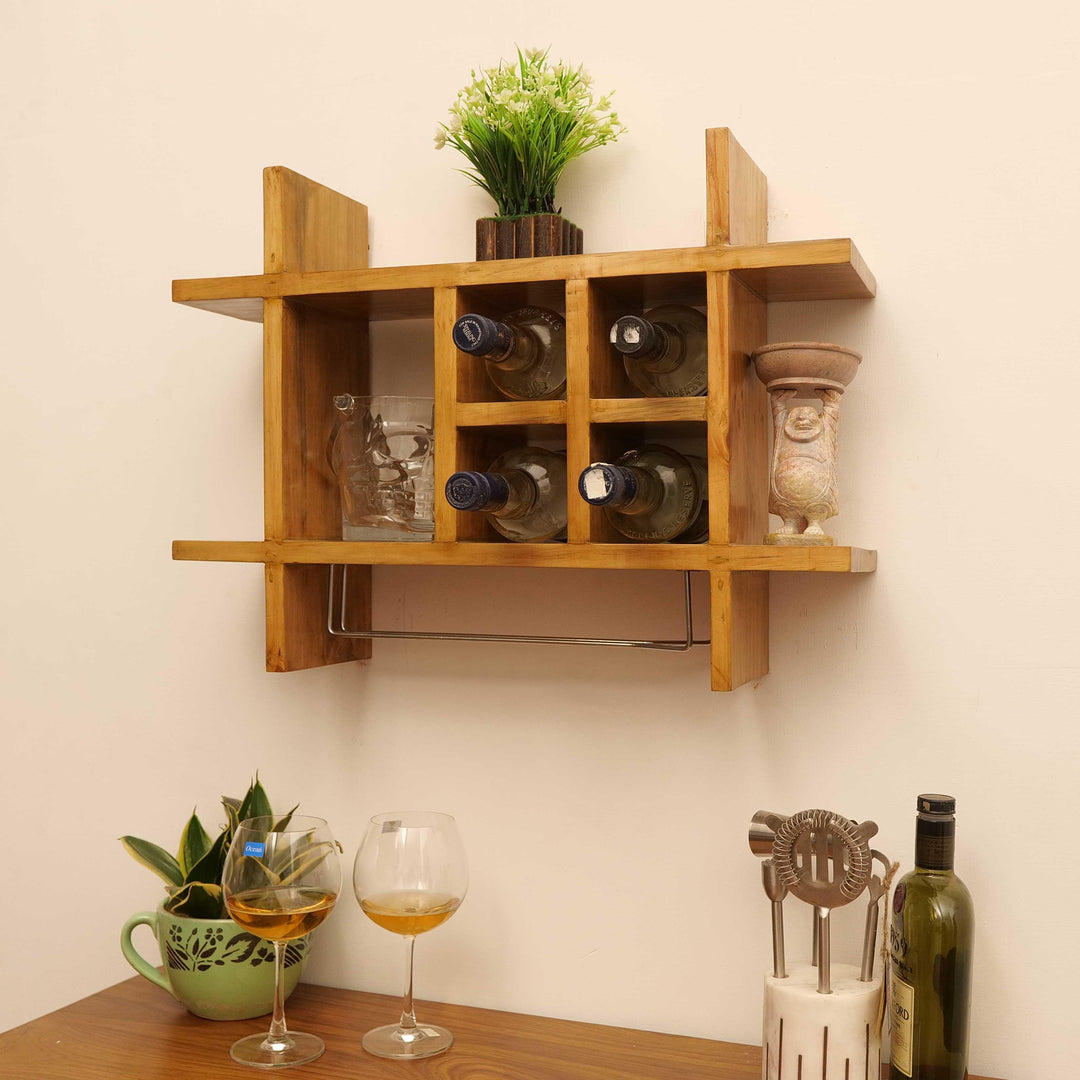 Yevhen Wall Mount Wooden Wine Rack - Natural Bar Furniture