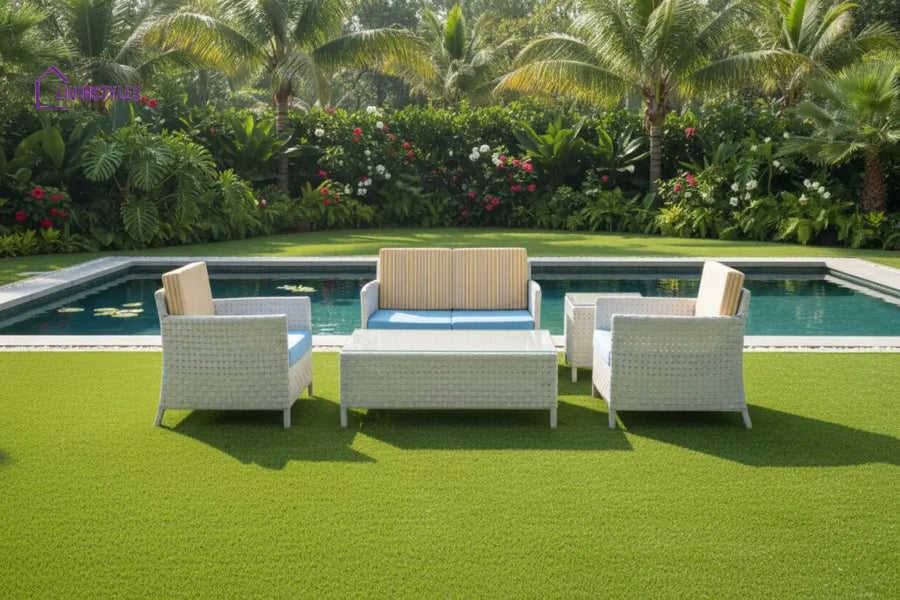 Tecla Outdoor Sofa Set 2 Seater 2 Single seater and 1 Center Table (Off White) - Sofa Sets