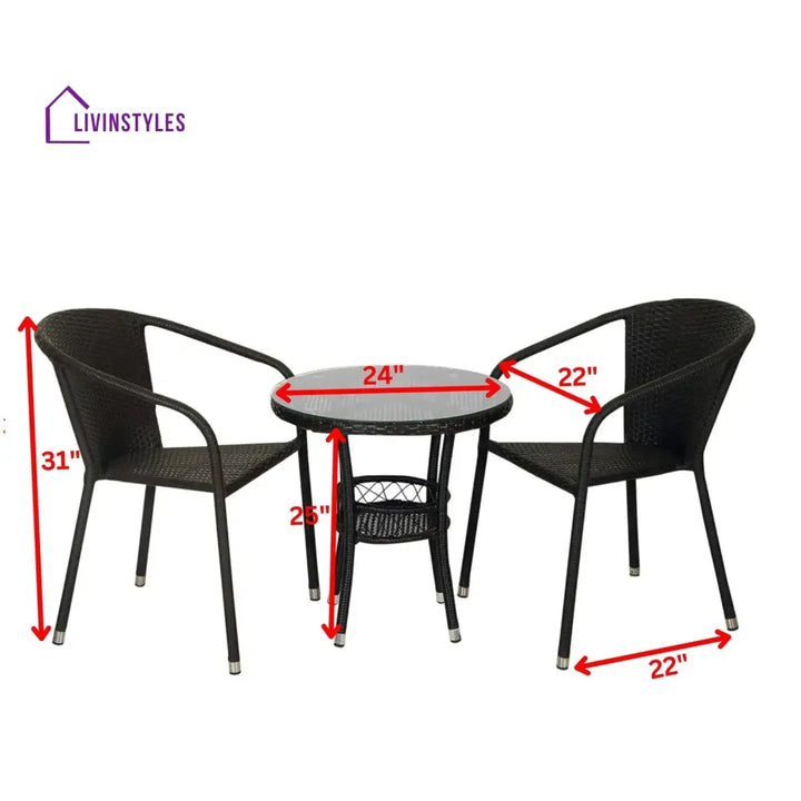 Ted Outdoor Patio Seating Set 2 Chairs and 1 Table Set (Black) - Coffee Table Sets