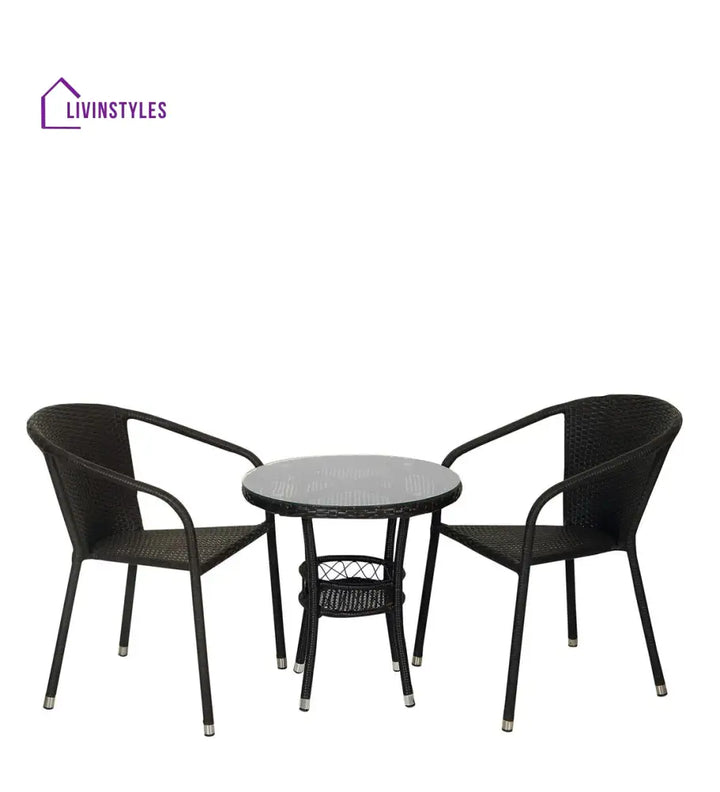 Ted Outdoor Patio Seating Set 2 Chairs and 1 Table Set (Black) - Coffee Table Sets
