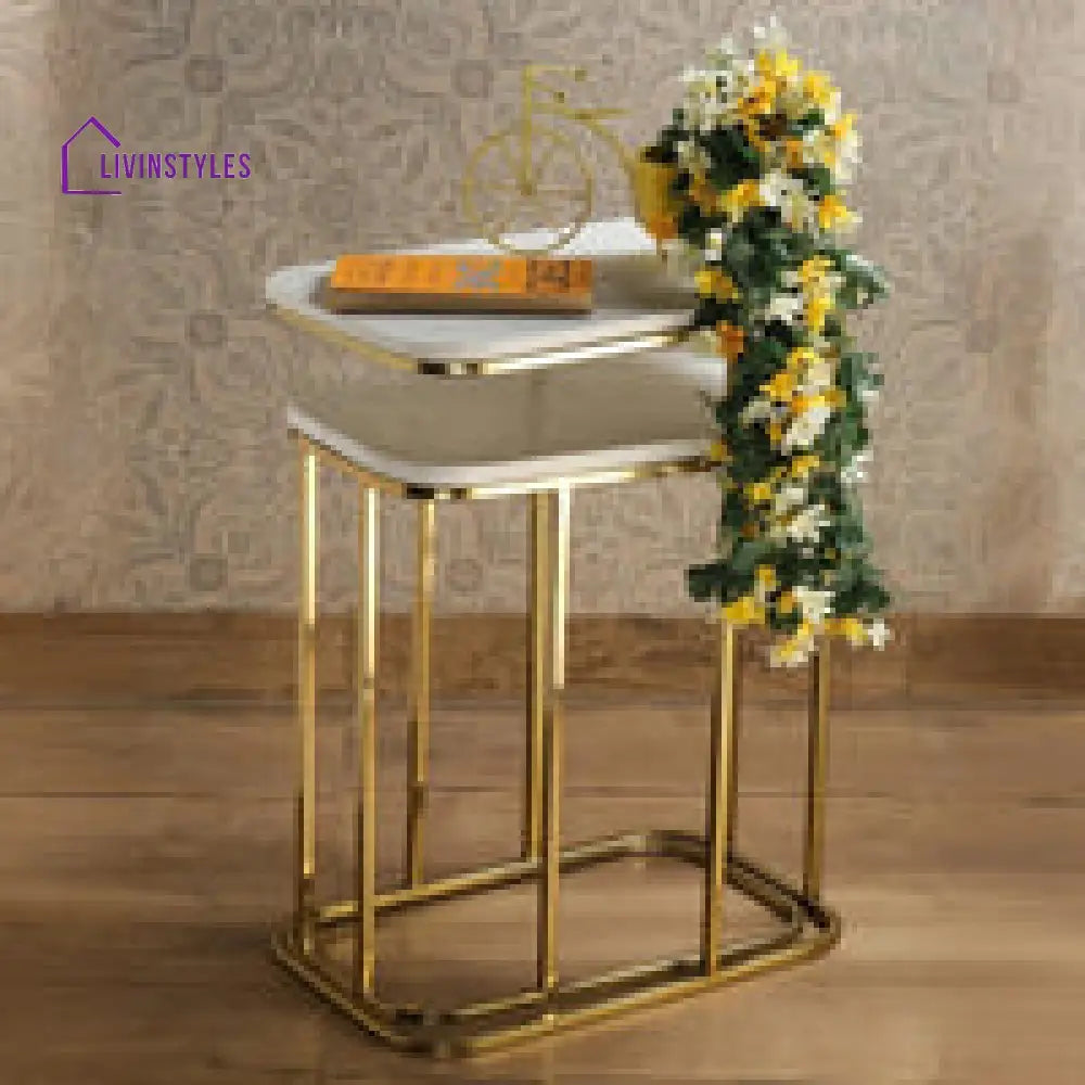 Tehran Rectangle Iron Stand Side Marble Table Set of 2 Table