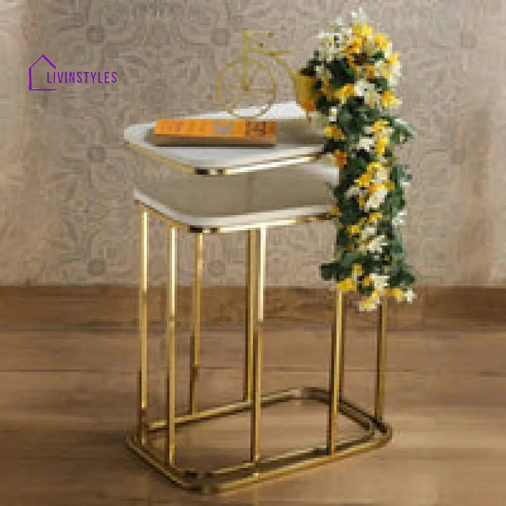 Tehran Rectangle Iron Stand Side Marble Table Set of 2 Table