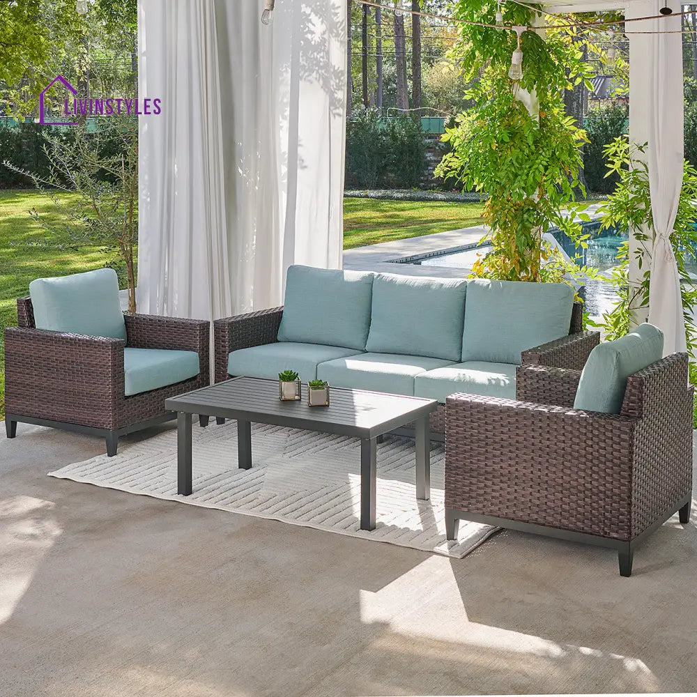 Tello Outdoor Garden Balcony Sofa Set 3 Seater 2 Single seater and 1 Center Table Set (Brown) - Sofa Sets