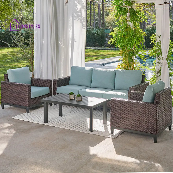 Tello Outdoor Garden Balcony Sofa Set 3 Seater 2 Single seater and 1 Center Table Set (Brown) - Sofa Sets