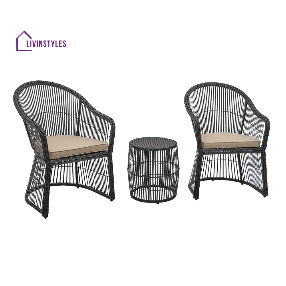 Tender Outdoor Patio Seating Set 2 Chairs and 1 Table Set (Black + Beige) - Coffee Table Sets