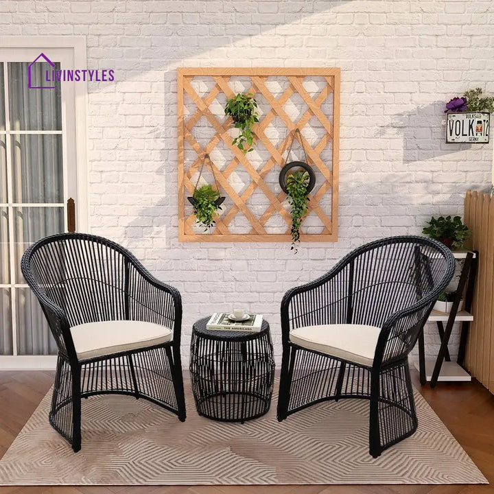 Tender Outdoor Patio Seating Set 2 Chairs and 1 Table Set (Black + Beige) - Coffee Table Sets