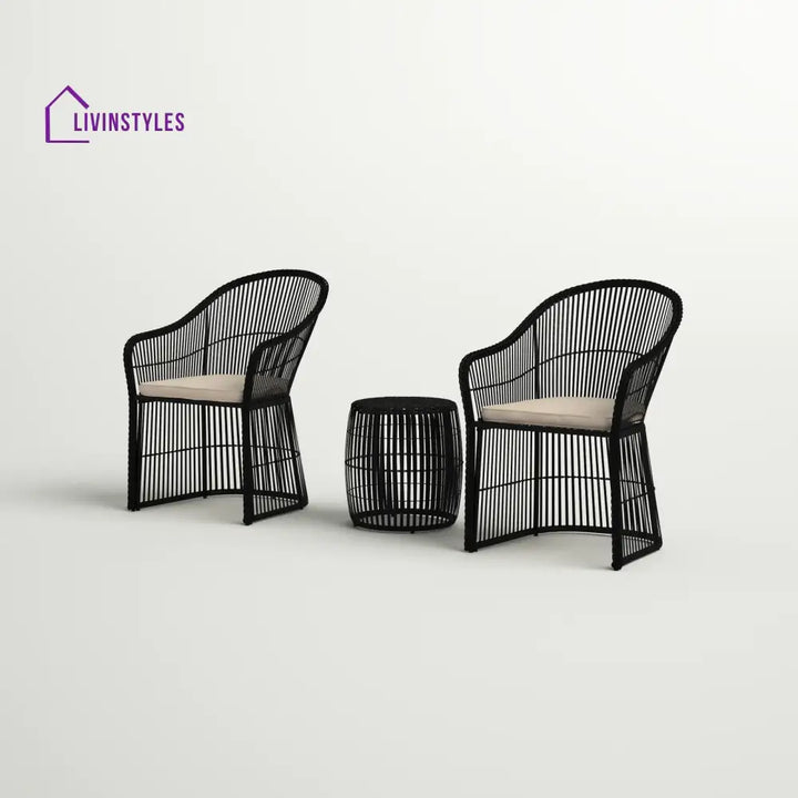 Tender Outdoor Patio Seating Set 2 Chairs and 1 Table Set (Black + Beige) - Coffee Table Sets