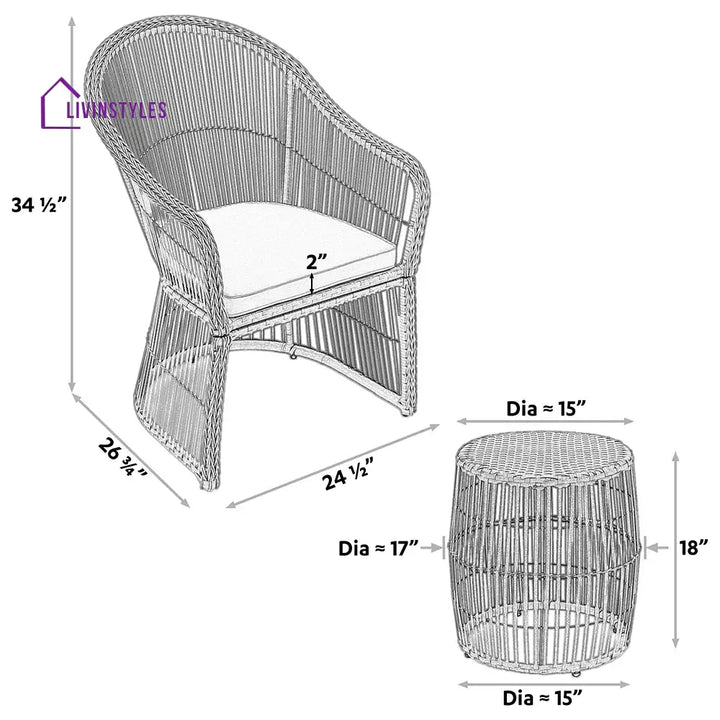 Tender Outdoor Patio Seating Set 2 Chairs and 1 Table Set (Black + Beige) - Coffee Table Sets