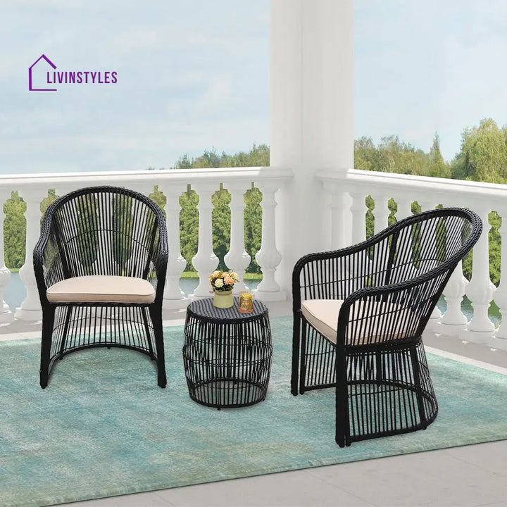 Tender Outdoor Patio Seating Set 2 Chairs and 1 Table Set (Black + Beige) - Coffee Table Sets