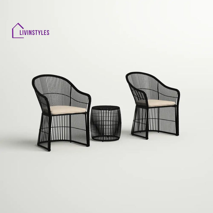Tender Outdoor Patio Seating Set 2 Chairs and 1 Table Set (Black + Beige) - Coffee Table Sets