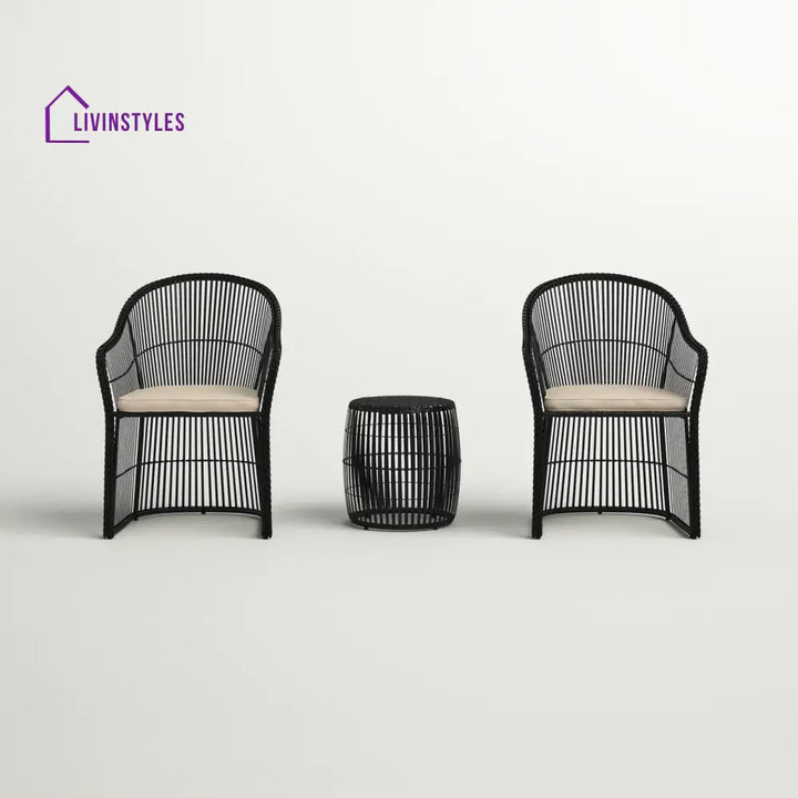 Tender Outdoor Patio Seating Set 2 Chairs and 1 Table Set (Black + Beige) - Coffee Table Sets
