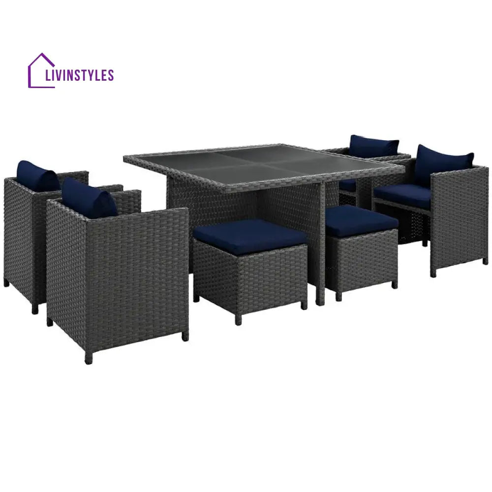 Teodoro Outdoor Patio Dining Set 4 Chairs 4 Ottoman and 1 Table (﻿Grey) - Dining sets