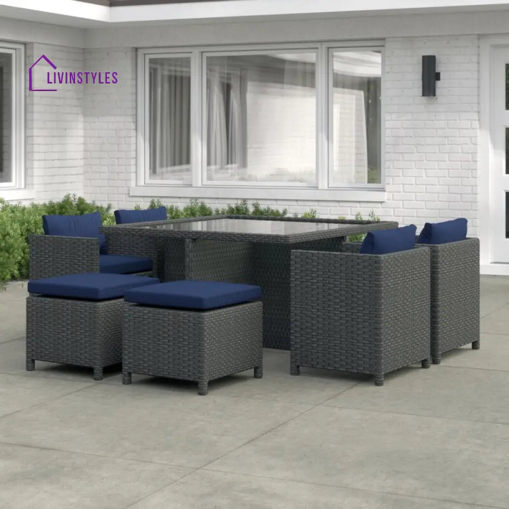 Teodoro Outdoor Patio Dining Set 4 Chairs 4 Ottoman and 1 Table (﻿Grey) - Dining sets