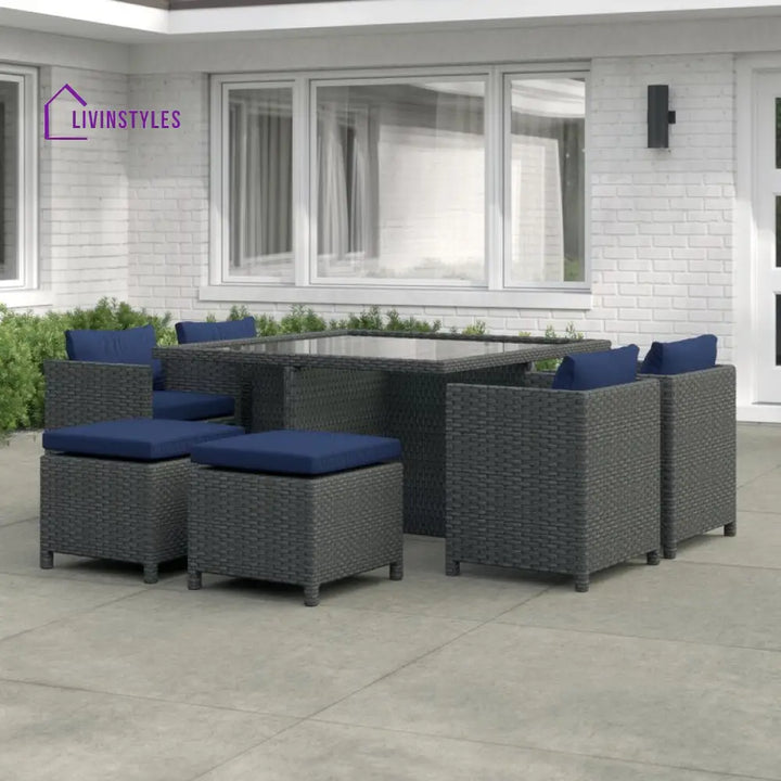 Teodoro Outdoor Patio Dining Set 4 Chairs 4 Ottoman and 1 Table (﻿Grey) - Dining sets