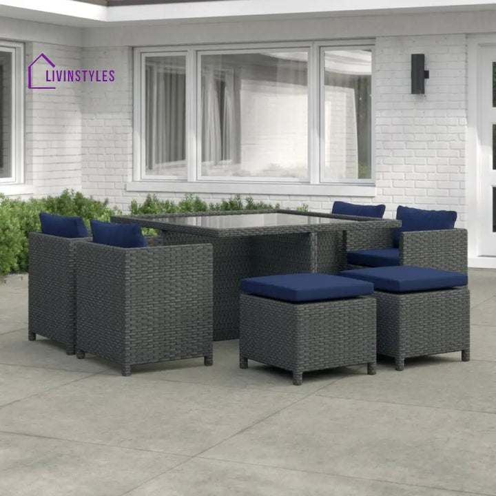 Teodoro Outdoor Patio Dining Set 4 Chairs 4 Ottoman and 1 Table (﻿Grey) - Dining sets