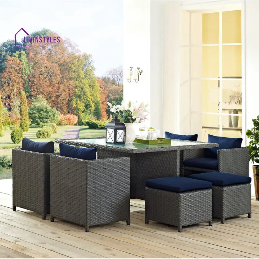 Teodoro Outdoor Patio Dining Set 4 Chairs 4 Ottoman and 1 Table (﻿Grey) - Dining sets