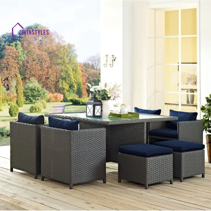Teodoro Outdoor Patio Dining Set 4 Chairs 4 Ottoman and 1 Table (﻿Grey) - Dining sets