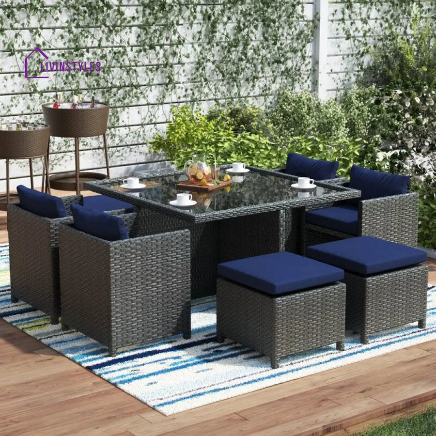 Teodoro Outdoor Patio Dining Set 4 Chairs 4 Ottoman and 1 Table (﻿Grey) - Dining sets