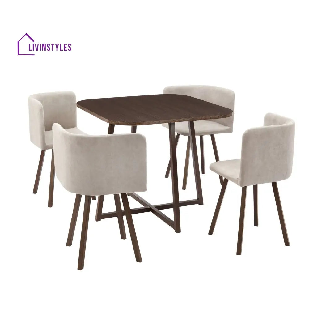 Teodoro Space Saver 4 Seater Dining Table and Chairs - Walnut/Stone Dining Table