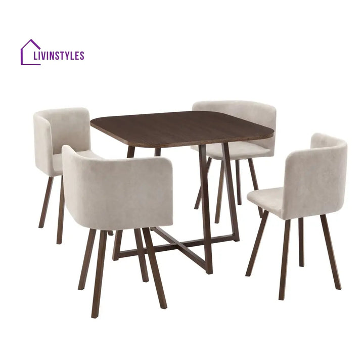 Teodoro Space Saver 4 Seater Dining Table and Chairs - Walnut/Stone Dining Table