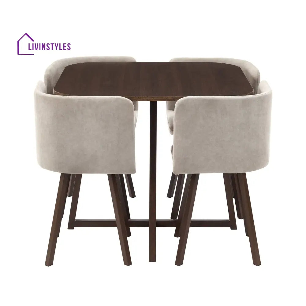 Teodoro Space Saver 4 Seater Dining Table and Chairs - Walnut/Stone Dining Table