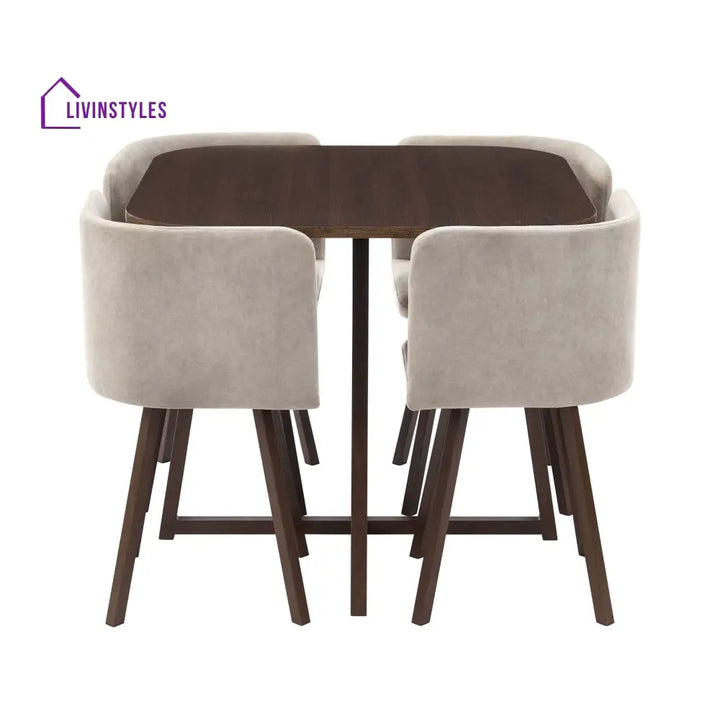 Teodoro Space Saver 4 Seater Dining Table and Chairs - Walnut/Stone Dining Table