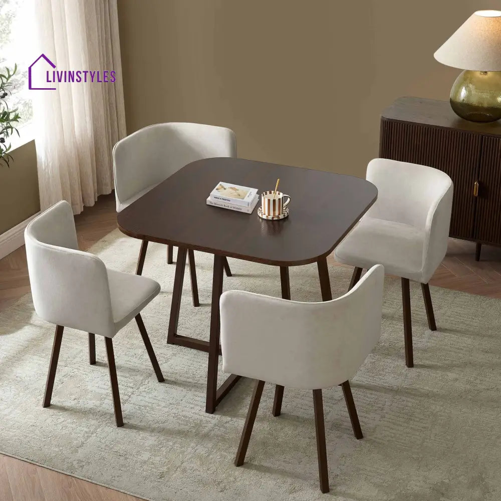 Teodoro Space Saver 4 Seater Dining Table and Chairs - Walnut/Stone Dining Table