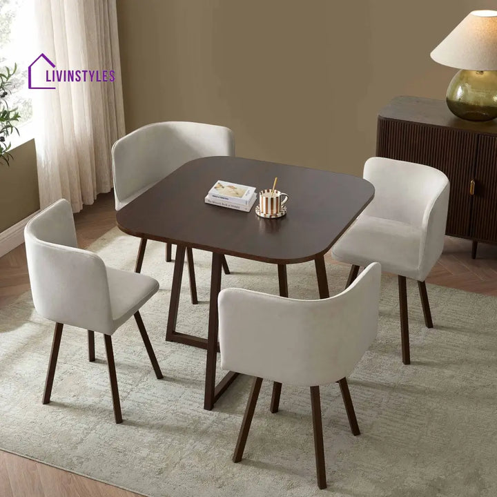 Teodoro Space Saver 4 Seater Dining Table and Chairs - Walnut/Stone Dining Table