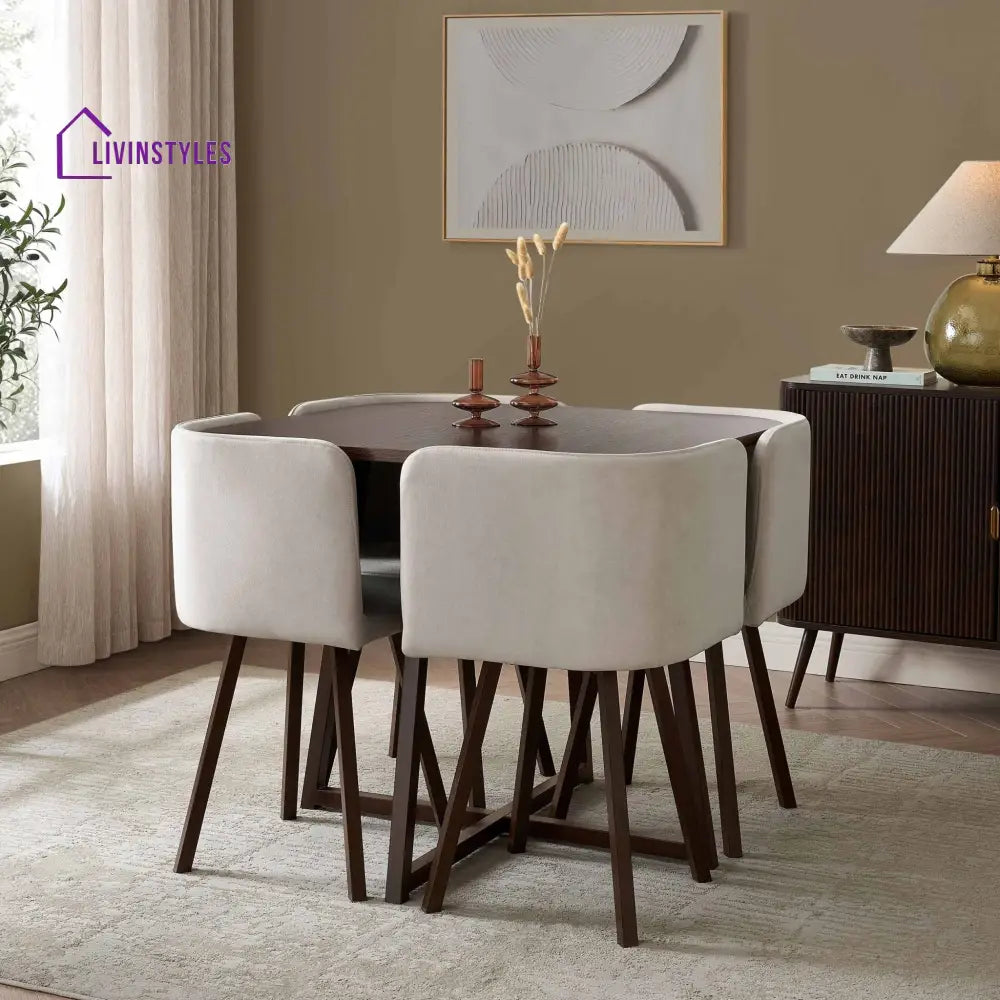 Teodoro Space Saver 4 Seater Dining Table and Chairs - Walnut/Stone Dining Table