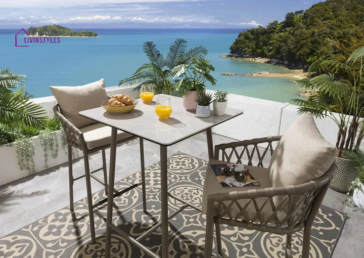 Teófila Outdoor Patio Bar Set 2 Chairs and 1 Table Set Braided & Rope - Bar Sets