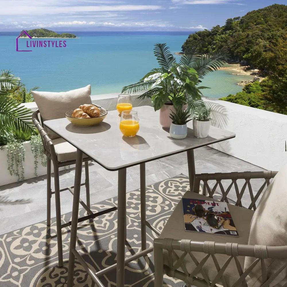 Teófila Outdoor Patio Bar Set 2 Chairs and 1 Table Set Braided & Rope - Bar Sets