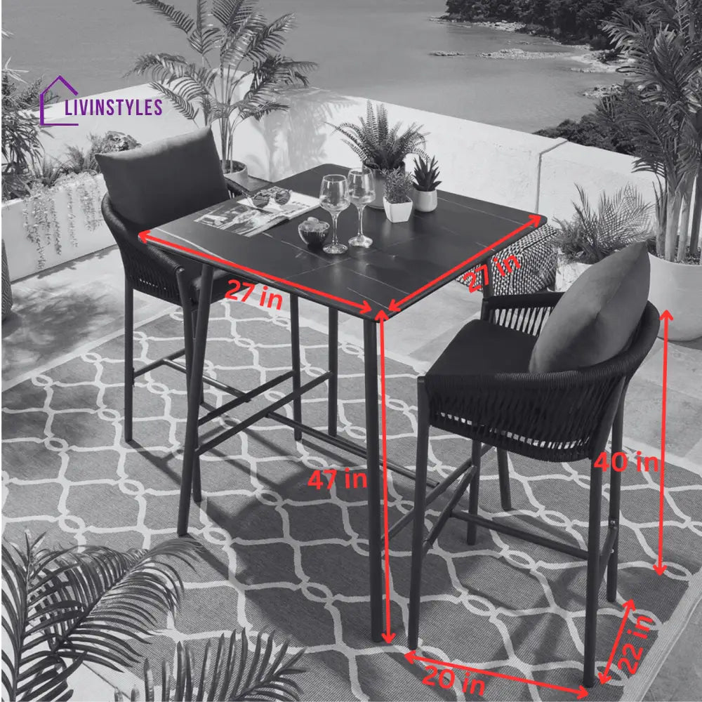 Teófila Outdoor Patio Bar Set 2 Chairs and 1 Table Set Braided & Rope - Bar Sets