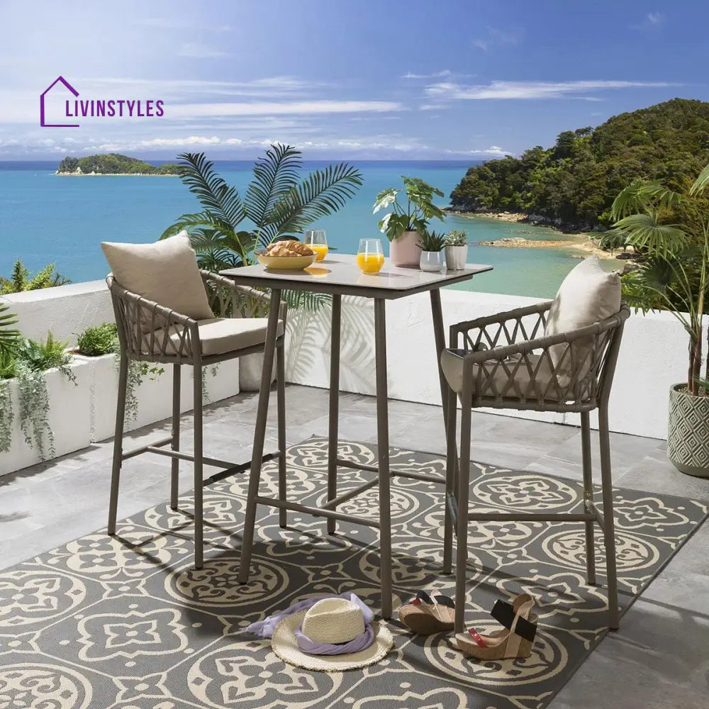 Teófila Outdoor Patio Bar Set 2 Chairs and 1 Table Set Braided & Rope - Bar Sets