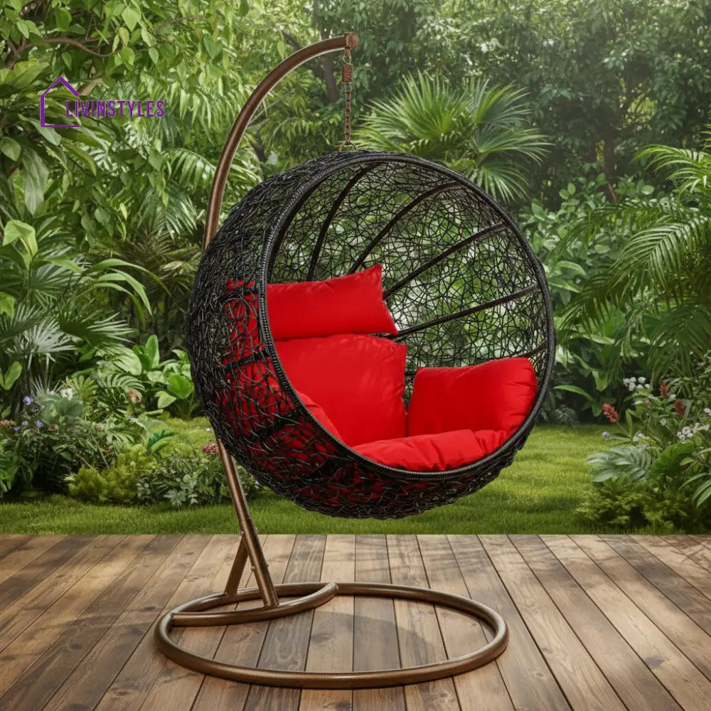 Teofila Single Seater Hanging Swing With Stand For Balcony Garden Swing (Black) - Swings