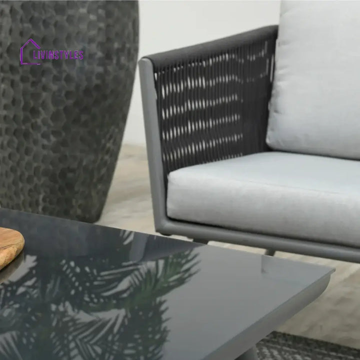 Teresa 5-Seater Outdoor Rope Patio Sofa Set with Glass Top Tables (Black & Grey) - Sofa Set