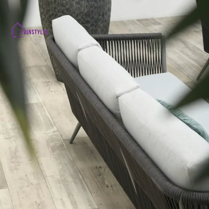 Teresa 5-Seater Outdoor Rope Patio Sofa Set with Glass Top Tables (Black & Grey) - Sofa Set