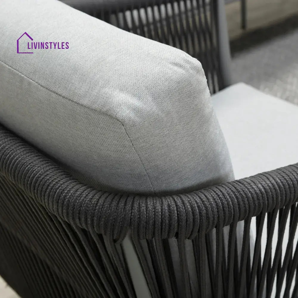 Teresa 5-Seater Outdoor Rope Patio Sofa Set with Glass Top Tables (Black & Grey) - Sofa Set