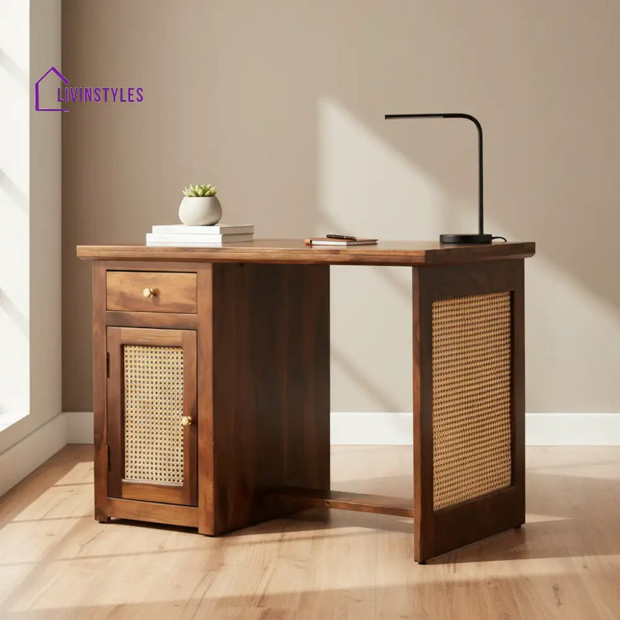 Teresa Rattan Sheesham Wood Cane Study Table Study Table