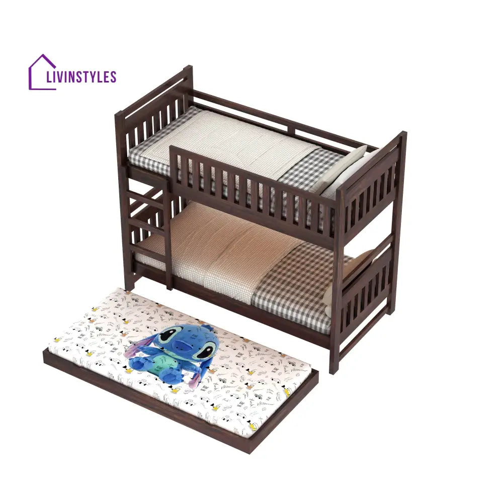 Teresa Solid Sheesham Wood Bunk Bed With Ladder & Trundle Bed Bunk Bed