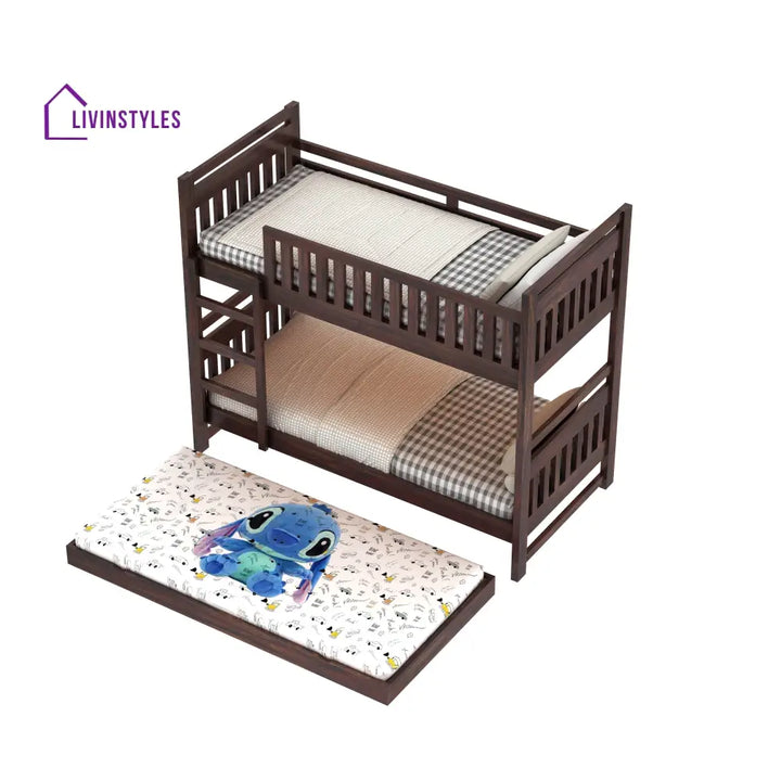 Teresa Solid Sheesham Wood Bunk Bed With Ladder & Trundle Bed Bunk Bed
