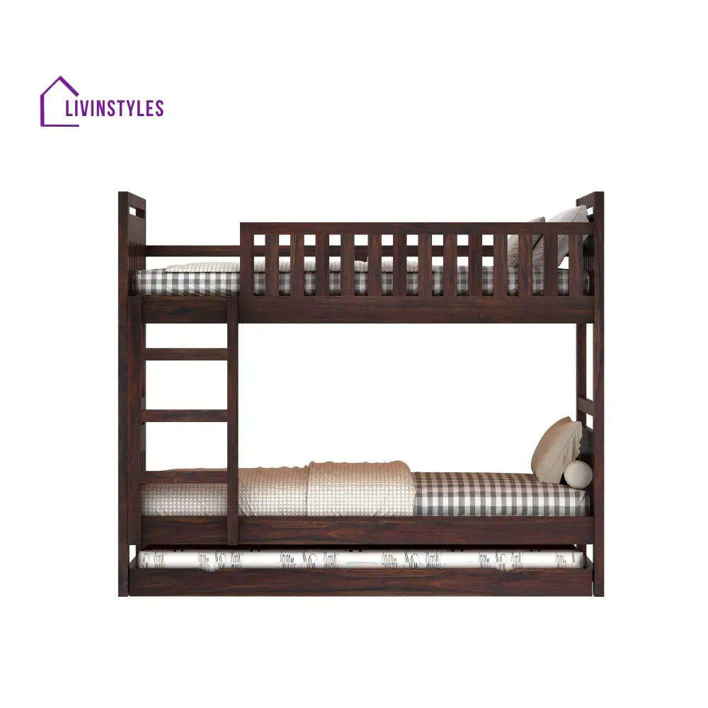 Teresa Solid Sheesham Wood Bunk Bed With Ladder & Trundle Bed Bunk Bed