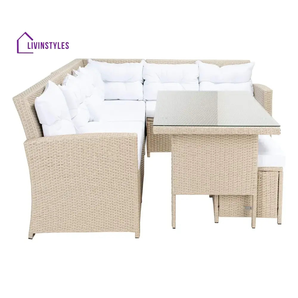Tereza 5-Piece Wicker Patio Conversation Set (Beige/White) - Sofa Set
