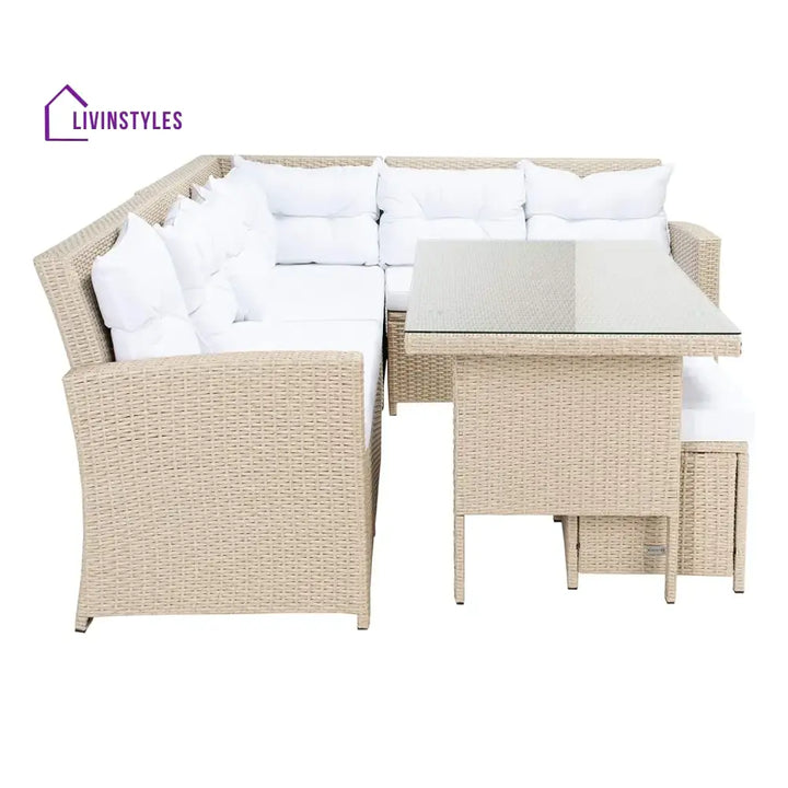 Tereza 5-Piece Wicker Patio Conversation Set (Beige/White) - Sofa Set