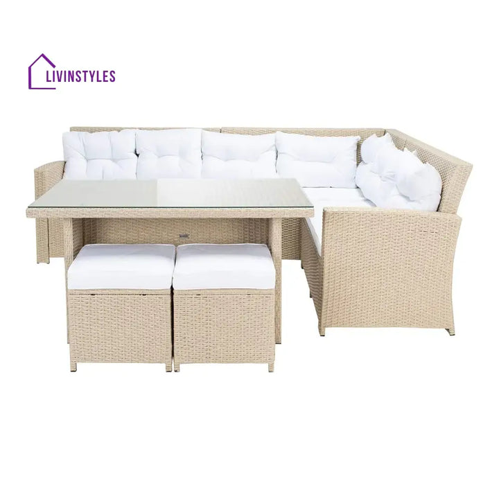 Tereza 5-Piece Wicker Patio Conversation Set (Beige/White) - Sofa Set