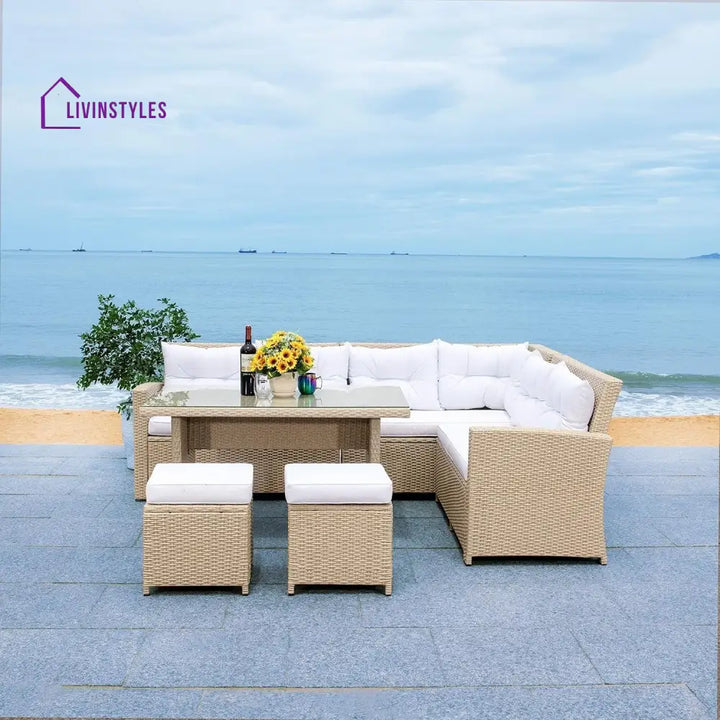Tereza 5-Piece Wicker Patio Conversation Set (Beige/White) - Sofa Set