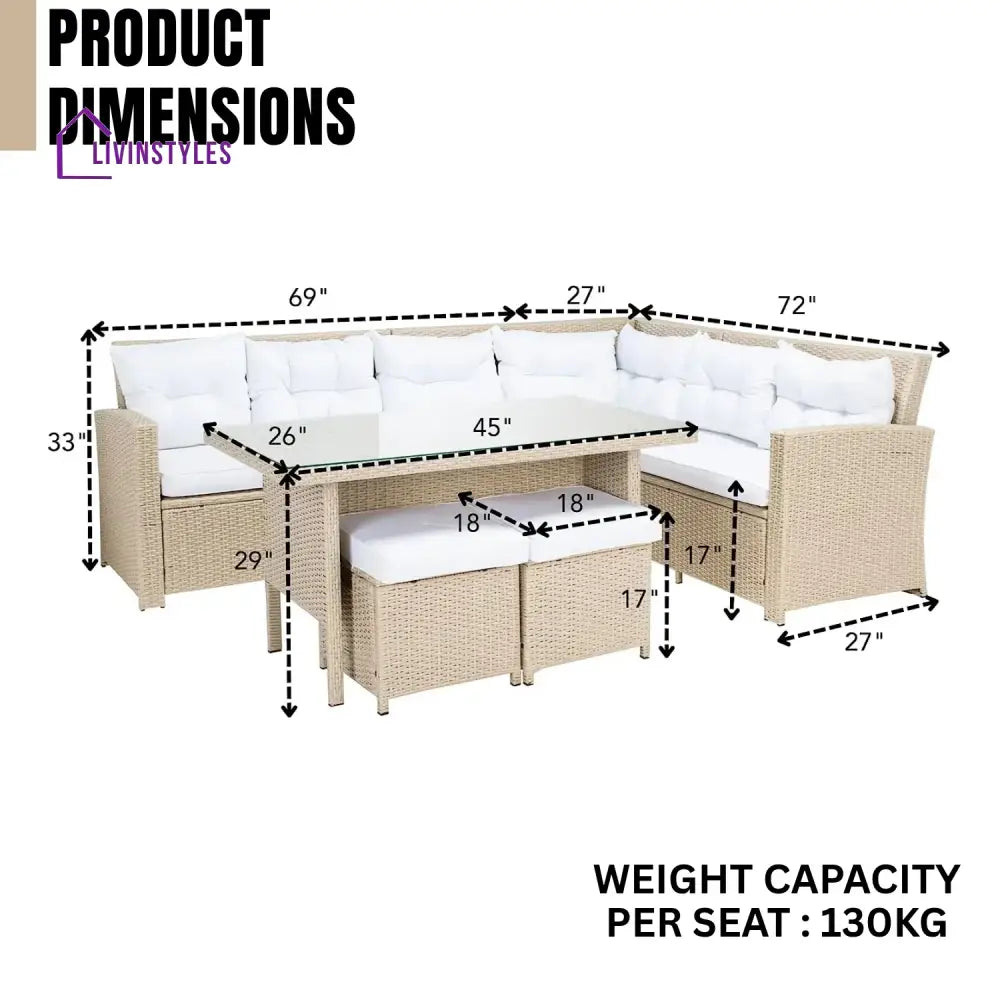 Tereza 5-Piece Wicker Patio Conversation Set (Beige/White) - Sofa Set