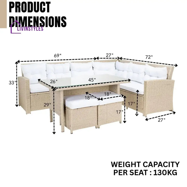 Tereza 5-Piece Wicker Patio Conversation Set (Beige/White) - Sofa Set