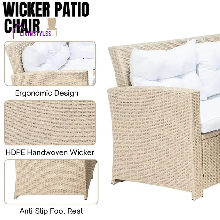 Tereza 5-Piece Wicker Patio Conversation Set (Beige/White) - Sofa Set