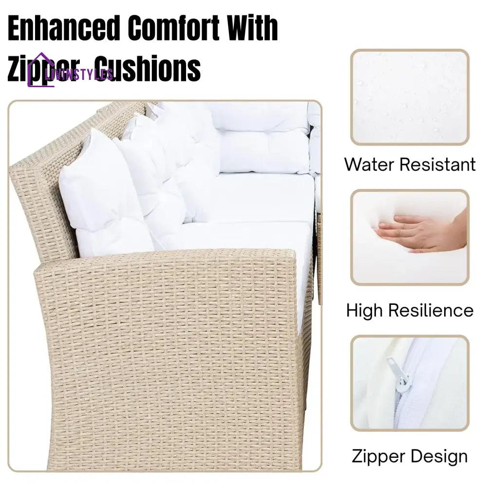 Tereza 5-Piece Wicker Patio Conversation Set (Beige/White) - Sofa Set