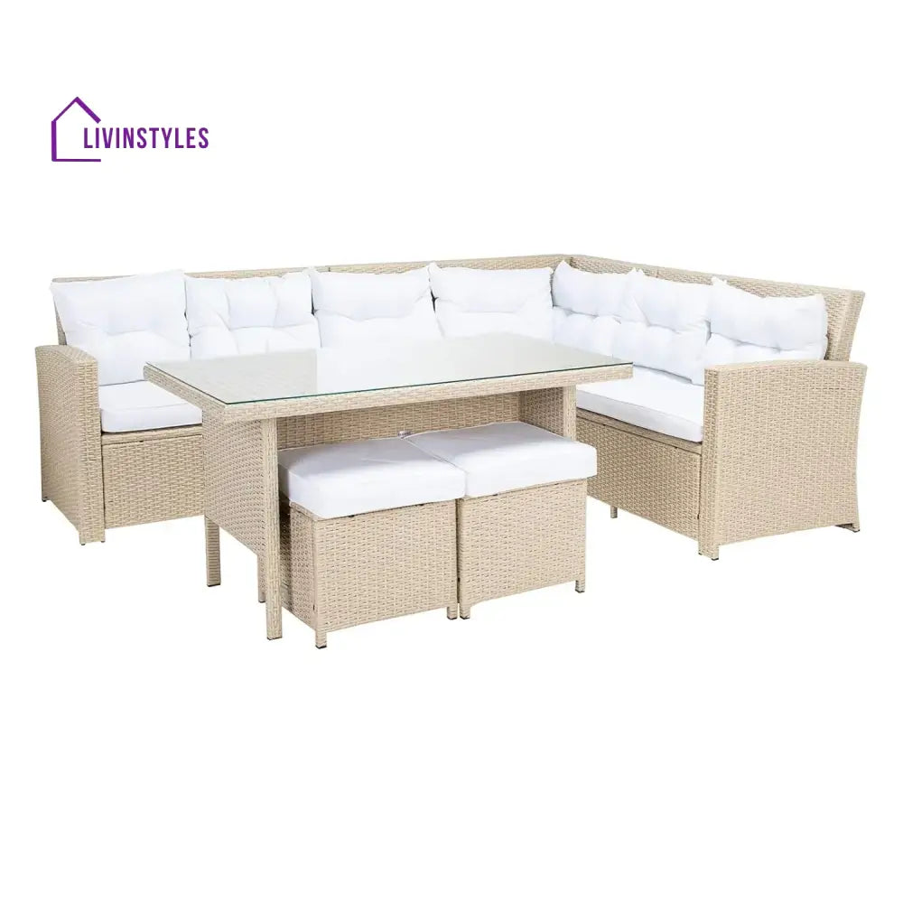 Tereza 5-Piece Wicker Patio Conversation Set (Beige/White) - Sofa Set